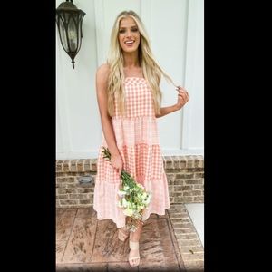 Coral gingham midi dress